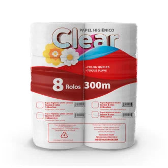 Papel Higiênico 300M Folha Simples Rolos Neutros C8